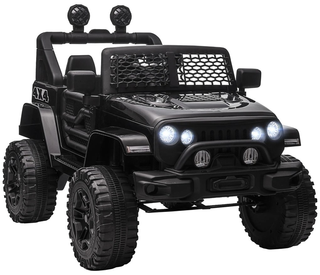 HOMCOM Carro Elétrico 4x4 para Crianças 12V com Controlo Remoto Faróis e Buzina 3-6 Anos Preto | Aosom Portugal
