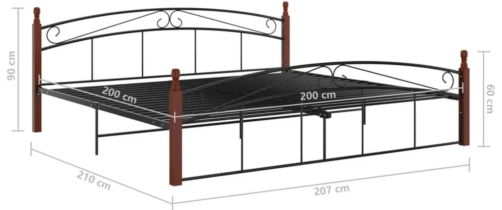 Estrutura de cama 200x200cm metal/madeira carvalho maciça preto