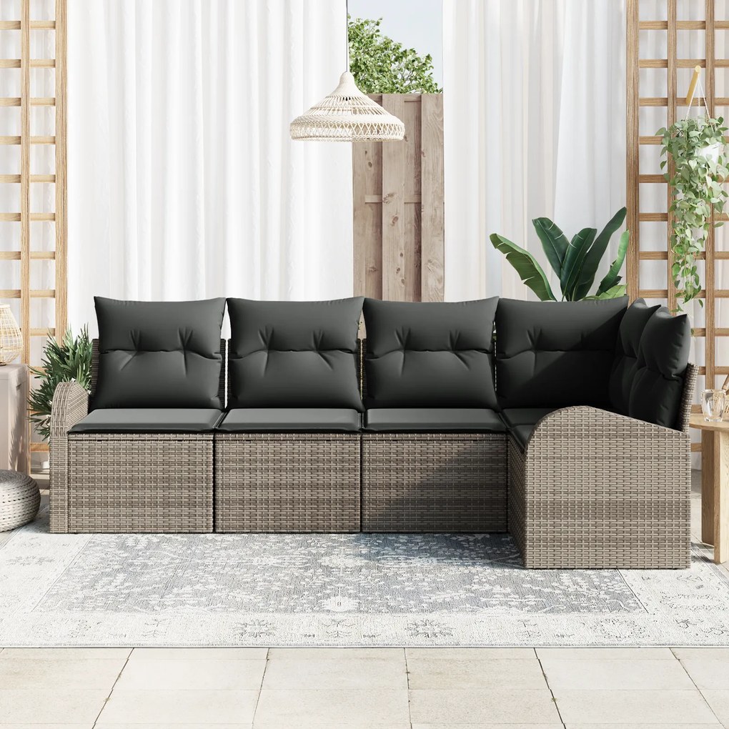 Conjunto de Sofá de Jardim vidaXL de 5 peças com Almofadas Cinzas Ratt
