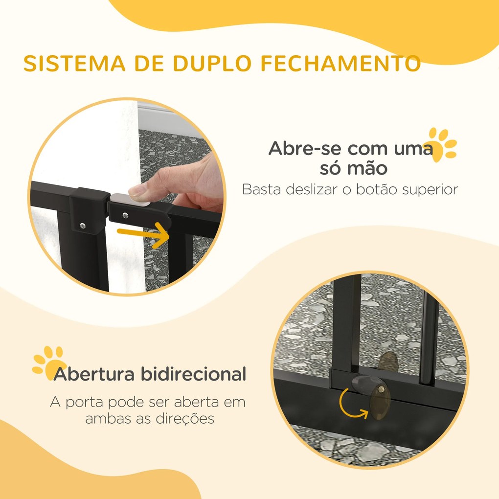 Barreira de Segurança para Cães com 3 Extensões Montagem a Pressão Duplo Bloqueio 75-145x76 cm Preto