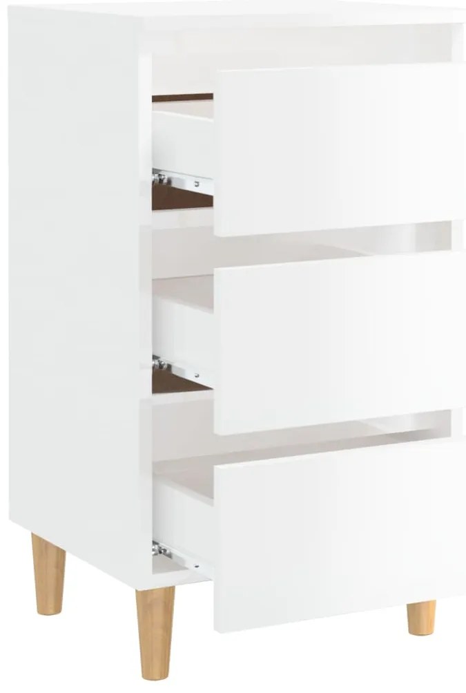 Mesa cabeceira c/ pernas madeira 40x35x69 cm branco brilhante