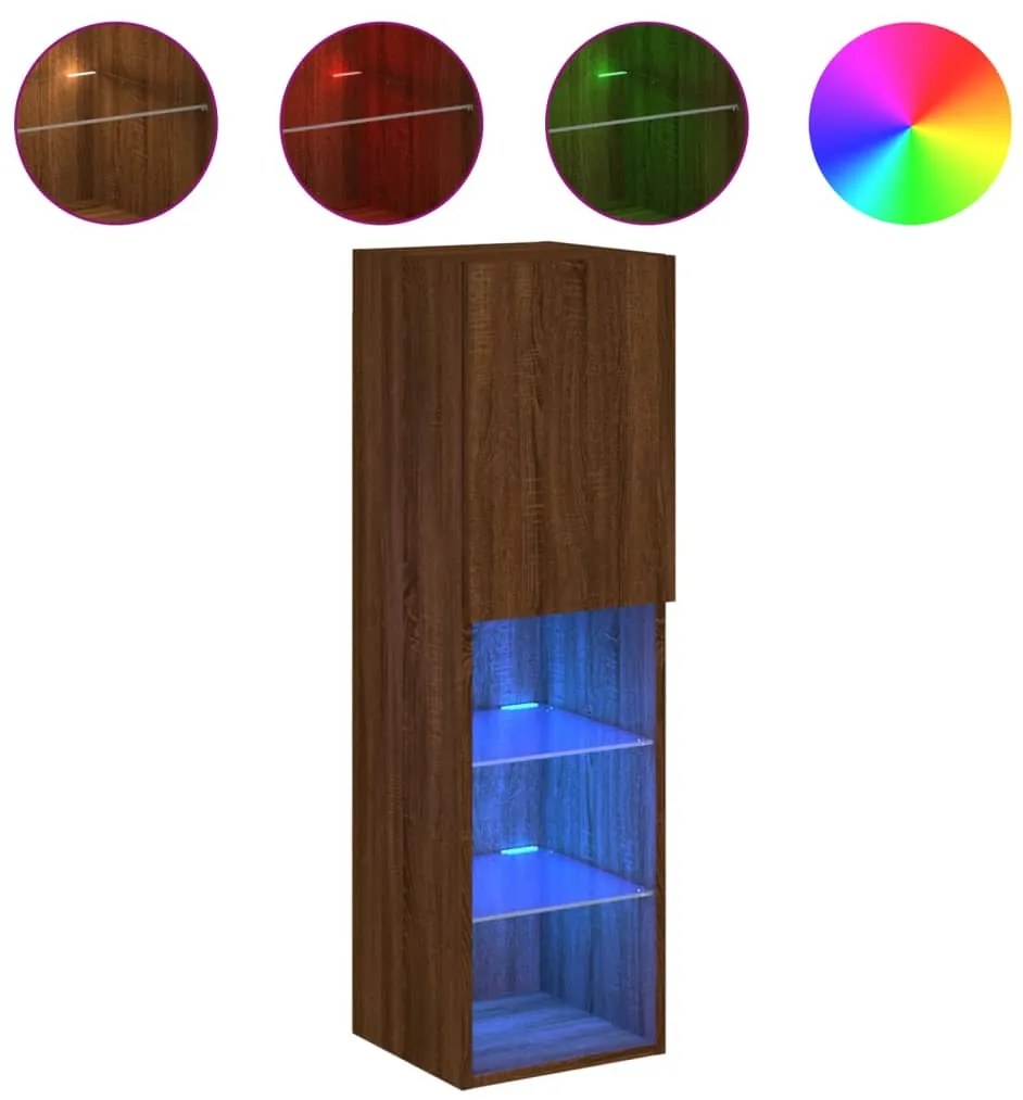 Móveis de TV c/ luzes LED 2 pcs 30,5x30x102cm carvalho castanho