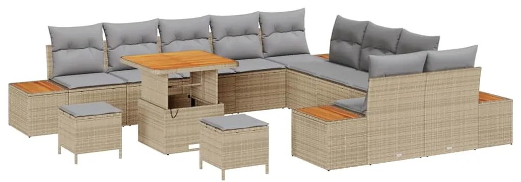 Conjunto de Sofás para Jardim de 13 Peças com Almofadas Bege Vime Acác