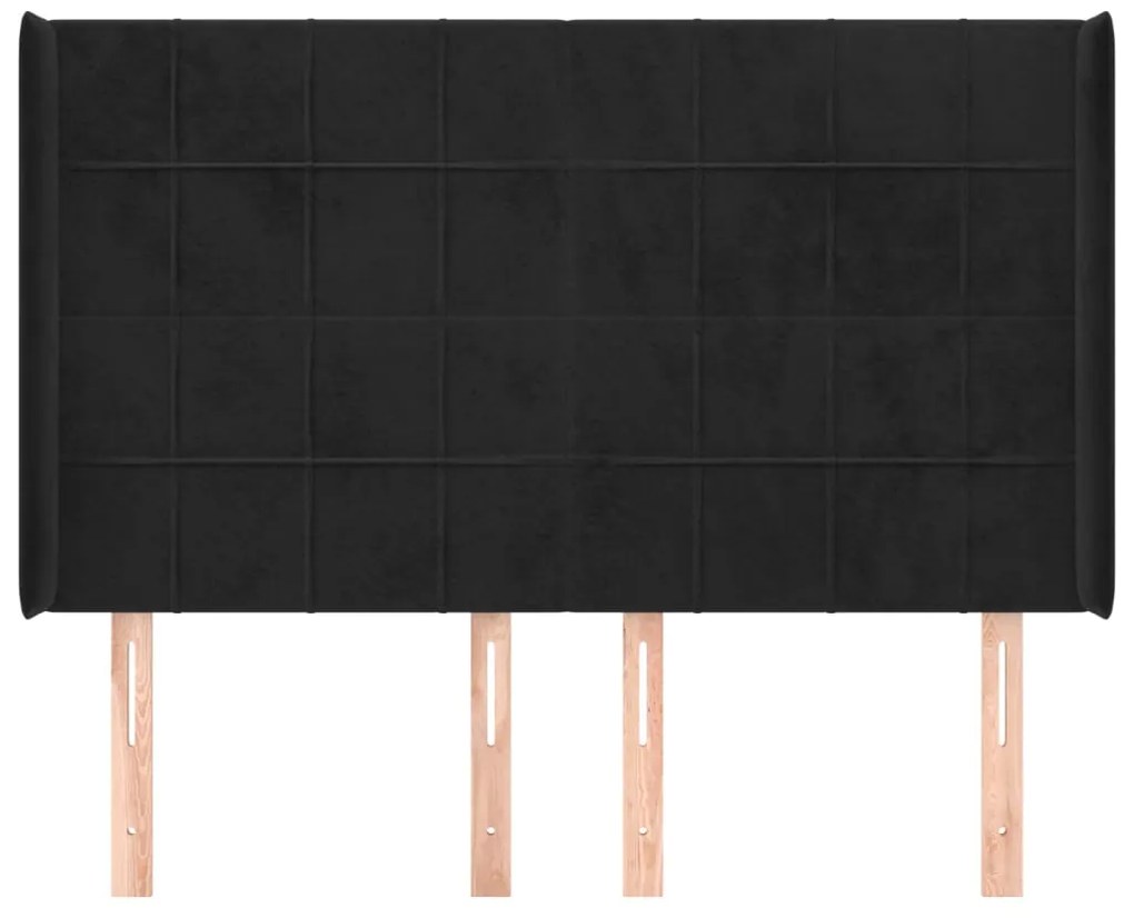 Cabeceira de cama c/ abas veludo 147x16x118/128 cm preto