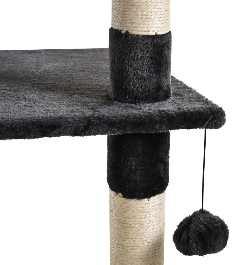 Árvore arranhador para Gatos com Altura Ajustável Plataformas Múltiplas Caverna Cestas e Escadas em Sisal Natural e Pelúcia 60x45x240-260 cm Cinza Esc