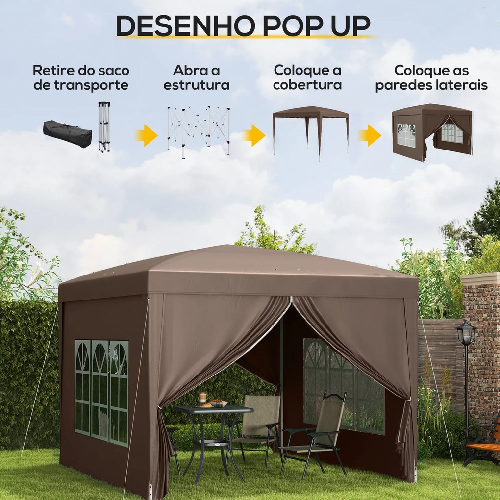 Tenda de Jardim com Paredes Laterais Amovíveis Janelas Porta com Fecho