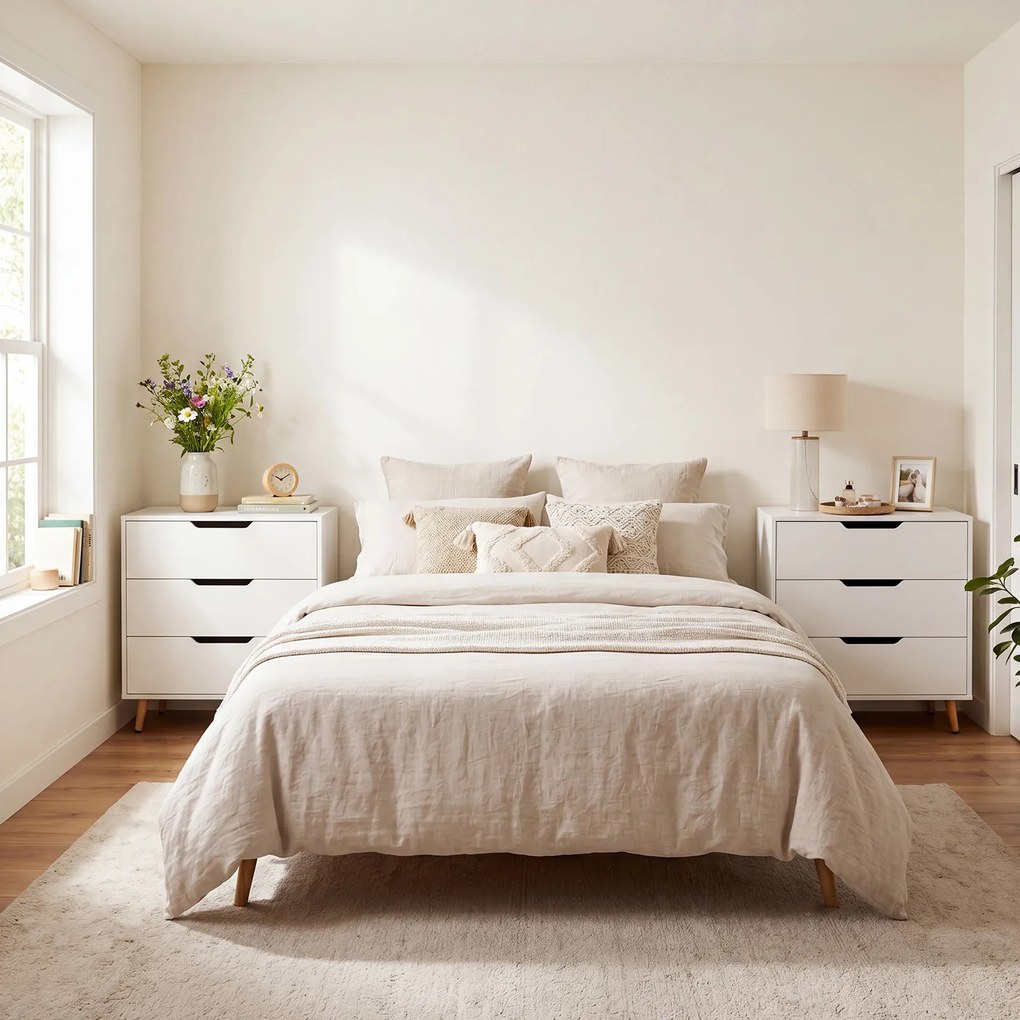Cómoda de 3 Gavetas, 69,5 x 40 x 79 cm, Pernas Metálicas, Natural+Branco