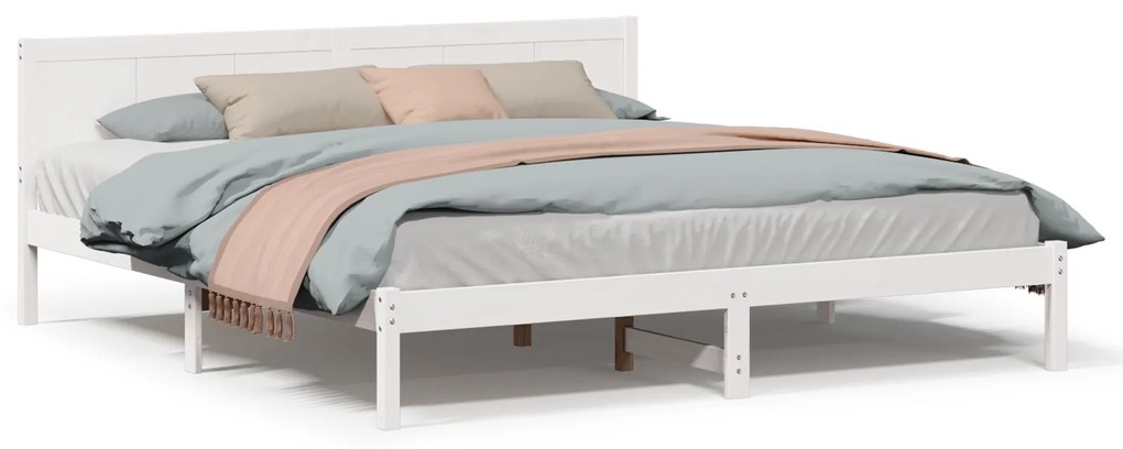 Cama de Madeira de Pinho Branca Branca Madeira Maciça Cama de Casal