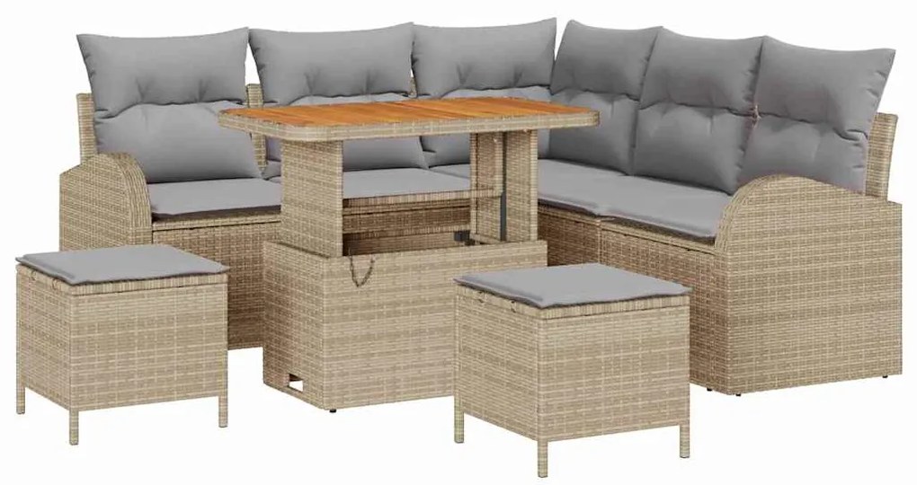 Conjunto de Sofá de Jardim com 8 Peças e Almofadas em Bege, Poli Ratta