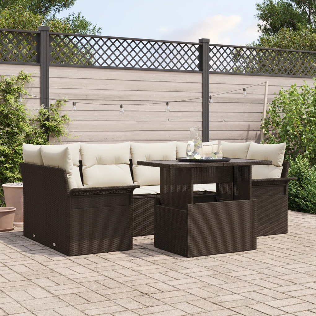 Conjunto de Sofás de Jardim vidaXL 7 Peças com Almofadas Rattan Polipr