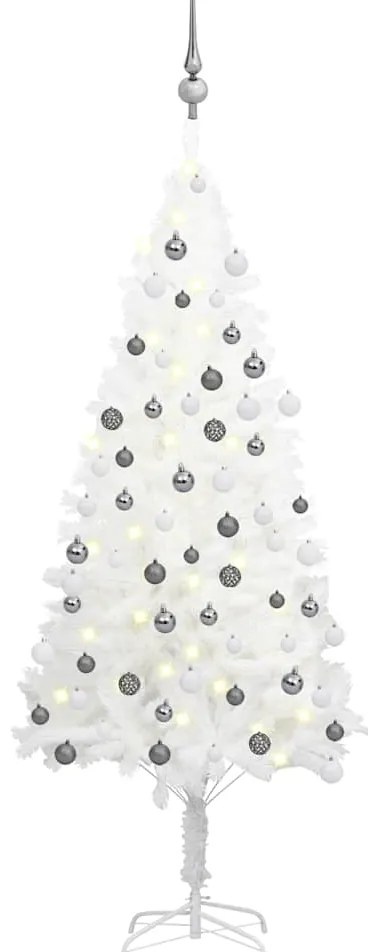 Árvore Natal artificial pré-iluminada c/ bolas branco