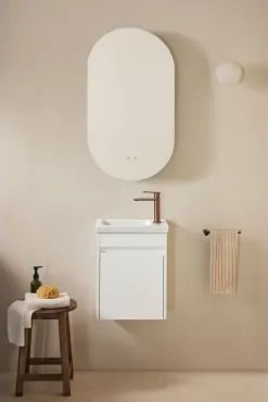Conjunto De Móvel De Casa De Banho Suspenso Em Madeira Com Lavatório Integrado Narek Branco & Ovalado Com Armazenamento Preto 50x90 Cm - Sklum