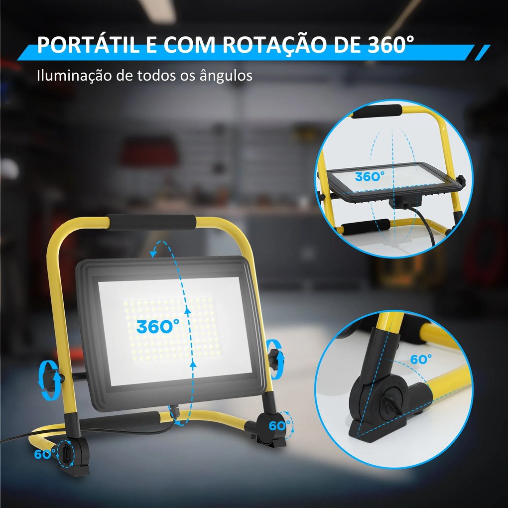 Projetor LED Recarregável com Cabeças e Suporte Ajustáveis 100W 8500 L