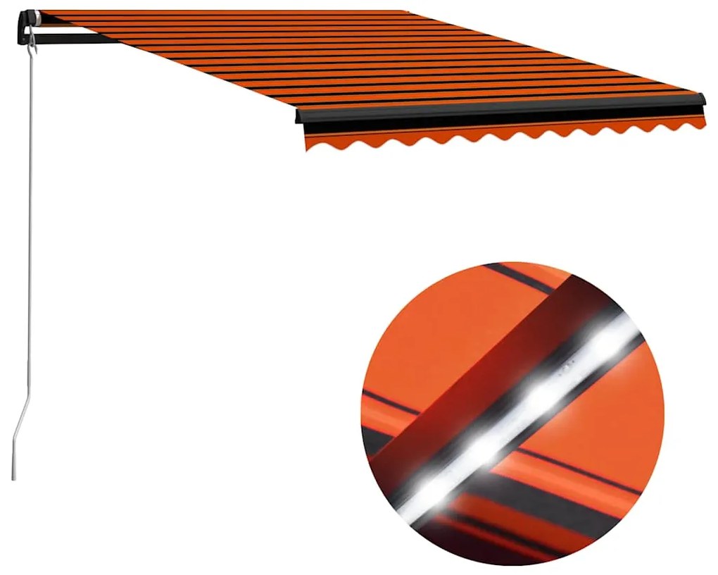 Toldo retrátil manual com LED 300x250 cm laranja e castanho