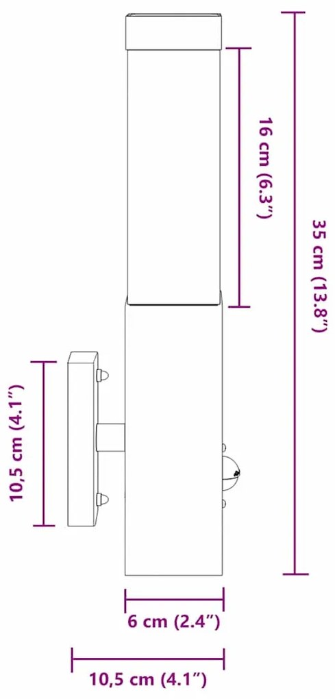 Luzes de Parede Externas com Sensor 2 pcs Aço Inoxidável Prata IP44