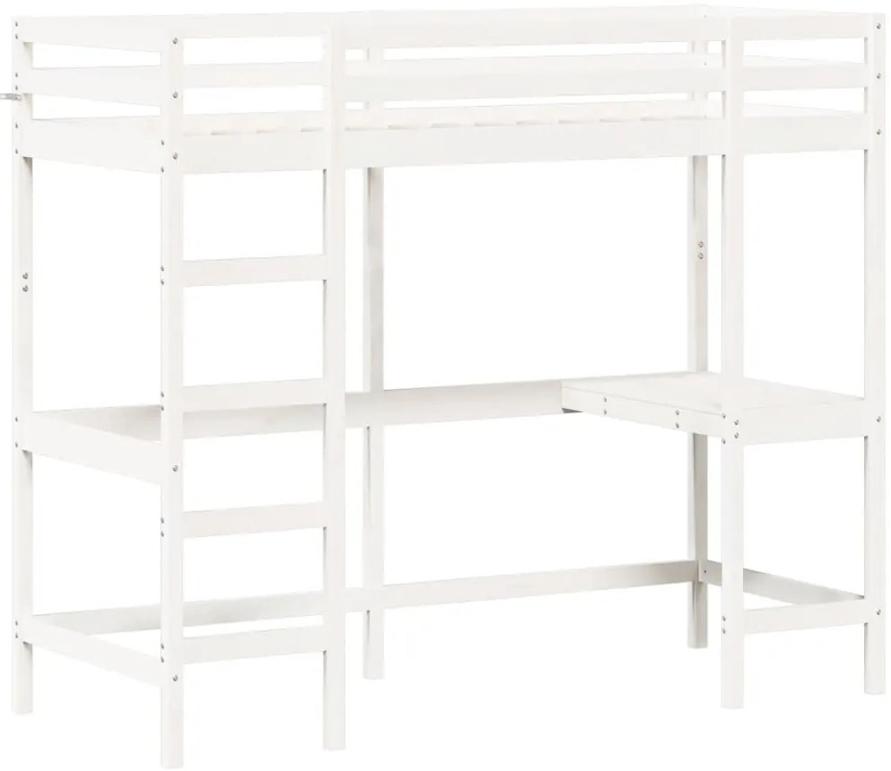 Cama alta com secretária 75x190 cm pinho maciço branco