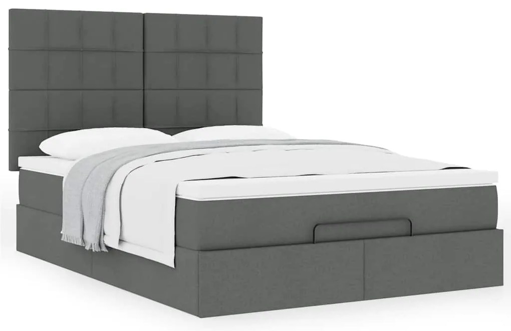 Estrutura de cama otomana com colchão 140x190cm cinzento escuro