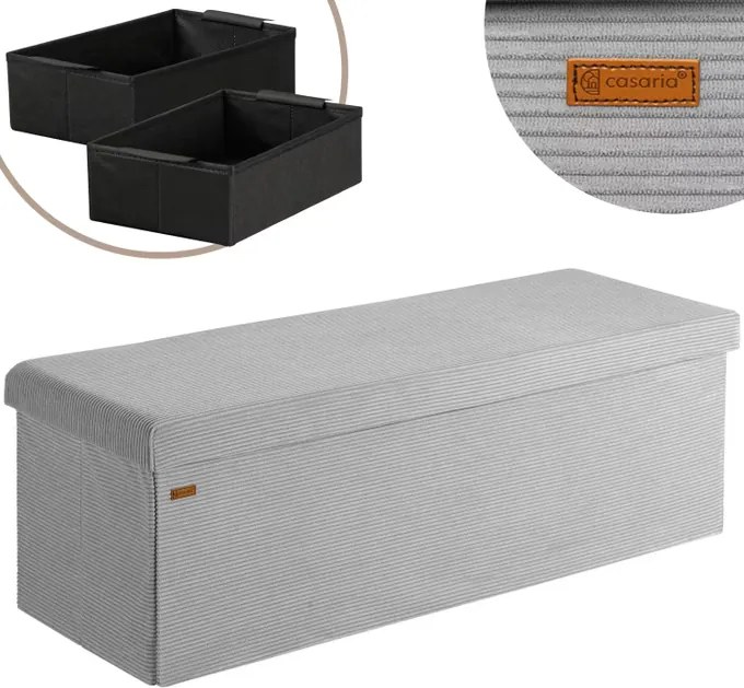 Banco dobrável em cordão macio com espaço de arrumação 114 x 38 x 38 cm Cinzento