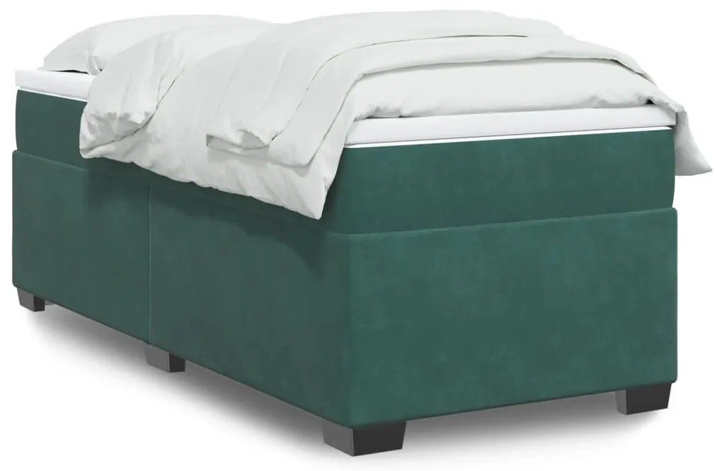 Cama com molas/colchão 90x200 cm veludo verde-escuro