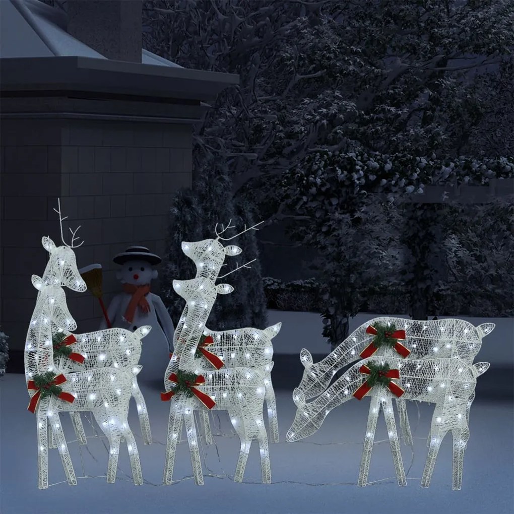 vidaXL Renas de Natal 6 pcs malha branco/branco frio