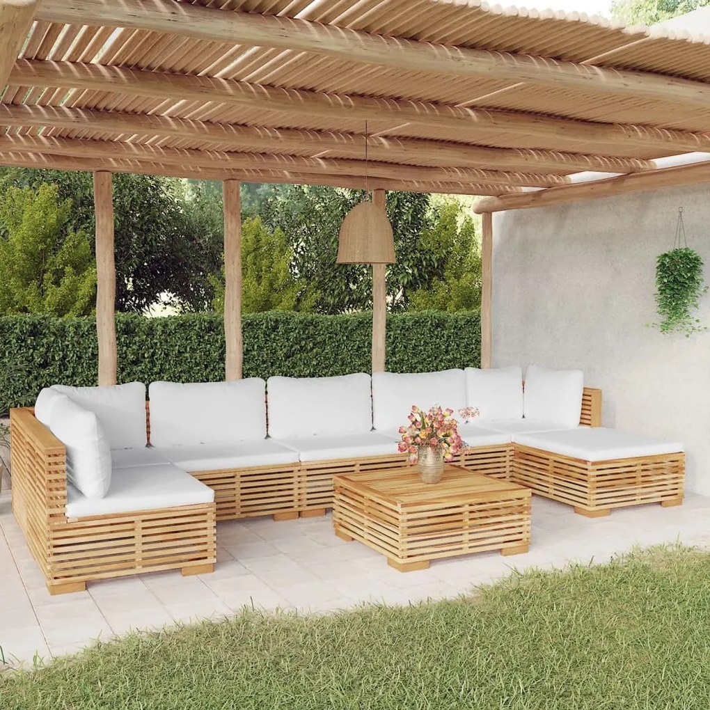 vidaXL 8 pcs conjunto lounge jardim c/ almofadões madeira teca maciça
