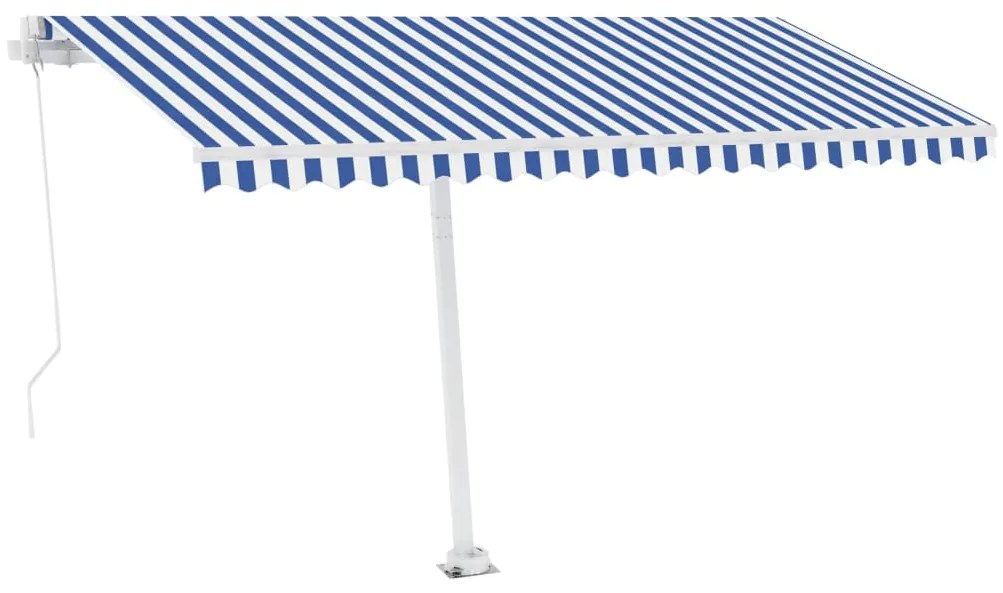 Toldo retrátil manual com LED 400x350 cm azul e branco