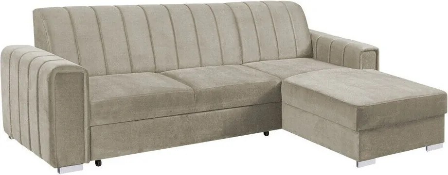 Sofá de canto Columbus 166, Cama com arrumação, 260x183x86cm, 130 kg, Pernas: Metal, Madeira: Pinheiro