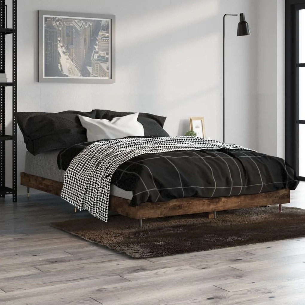 vidaXL Estrutura cama s/ colchão derivados de madeira carvalho fumado