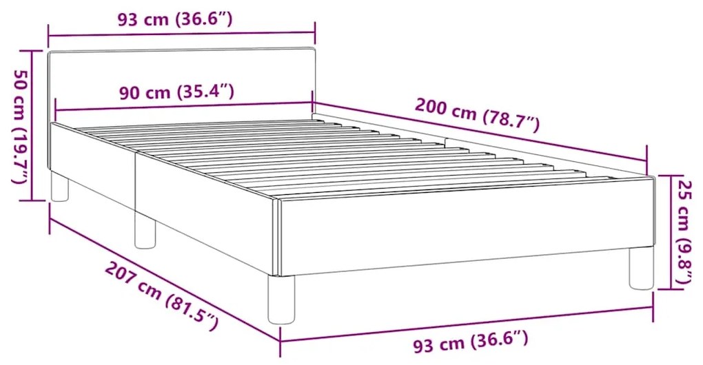 Estrutura cama c/ cabeceira sem colchão tecido 90x200 cm preto