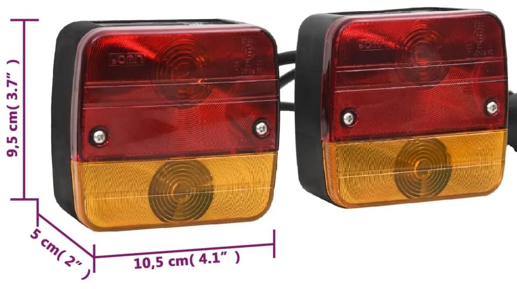 Farolins reboque 2 pcs 10,5x5x9,5 lâmpada clássica 12V vermelho