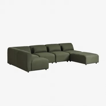 Sofá Modular De Canto De 5 Peças Com Puff Fogler Tecido Pele De Borrego Verde Sálvia - Sklum