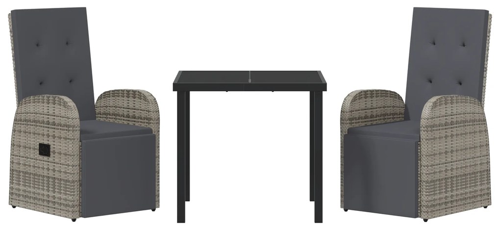 Conjunto de Jantar de Jardim 3 Peças com Almofadas Cinza Rattan PE