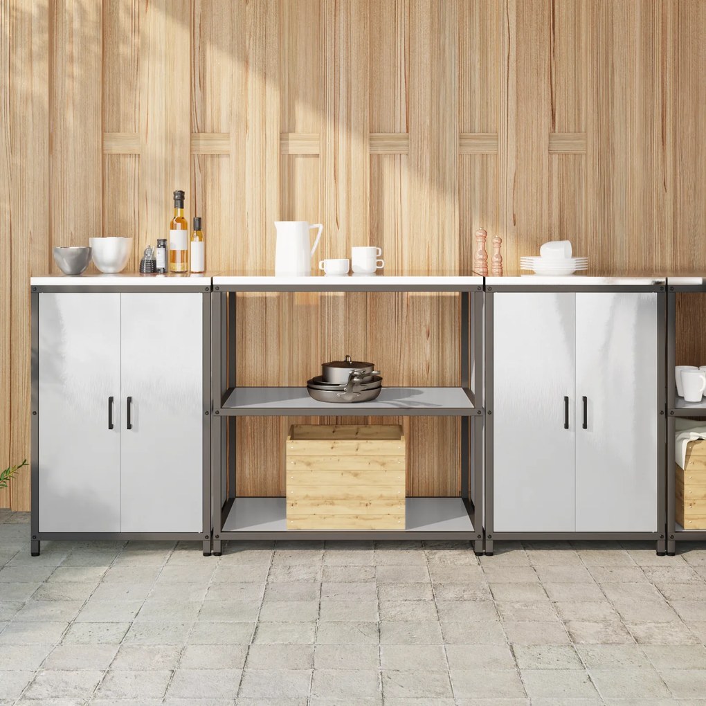 vidaXL Conjunto de Armazenamento de Cozinha com prateleira 3 pcs Prata