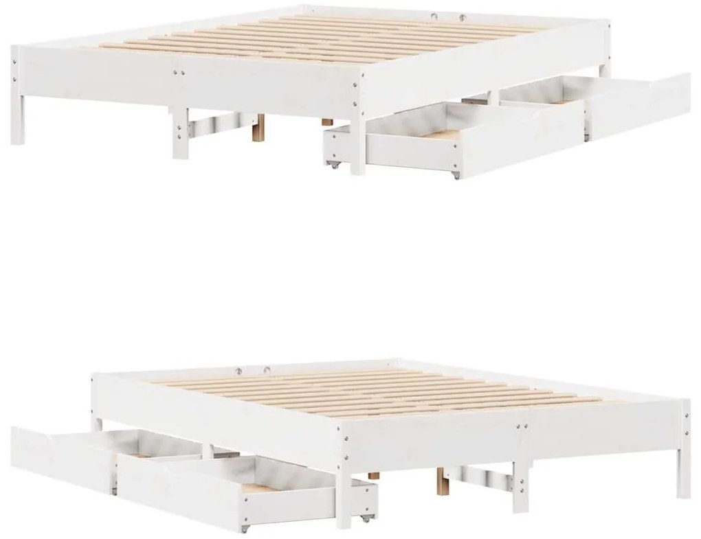 Cama sem colchão 140x190 cm madeira de pinho maciça branco