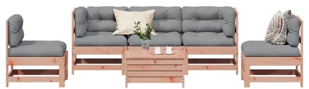 6 pcs conj. lounge jardim c/ almofadões madeira douglas maciça