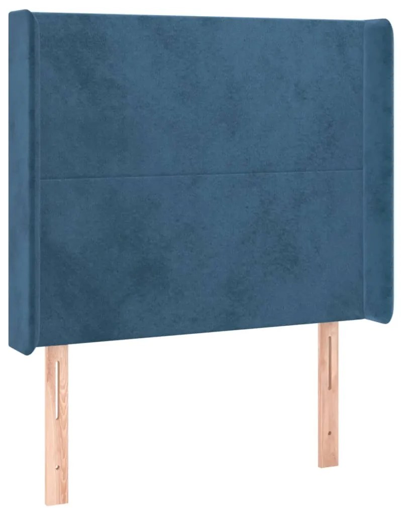Cabeceira cama c/ luzes LED veludo 83x16x118/128 cm azul-escuro