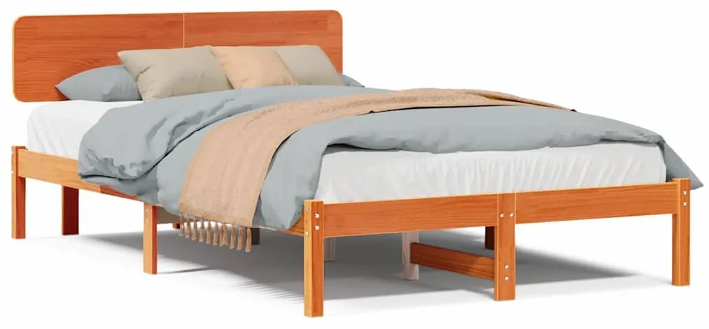 Cama com Cabeceira Marrom Encerada 120 x 190 cm em Madeira de Pinho Só