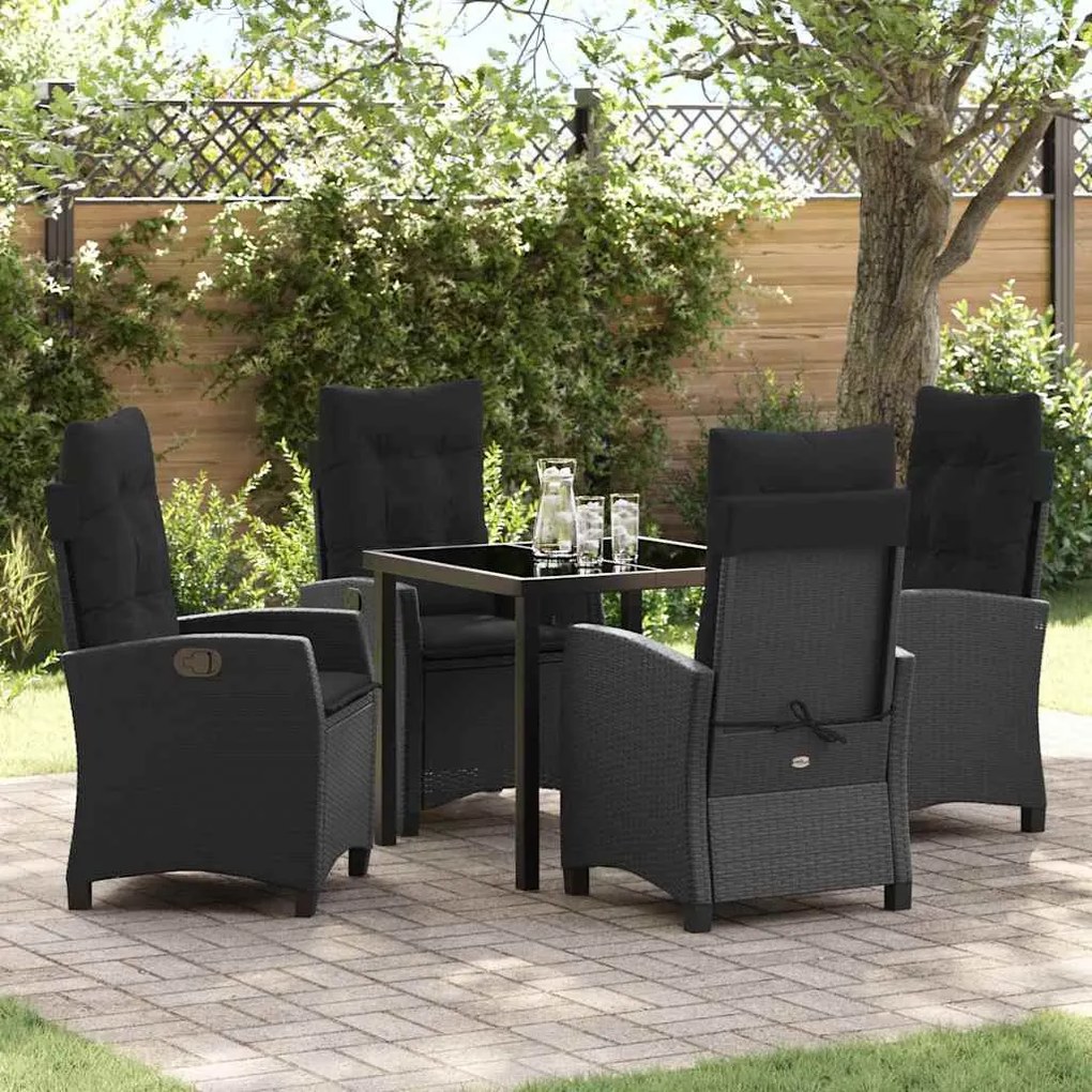 vidaXL Conjunto de Jantar de Jardim 5 Peças com Almofadas - Rattan Sintético Preto
