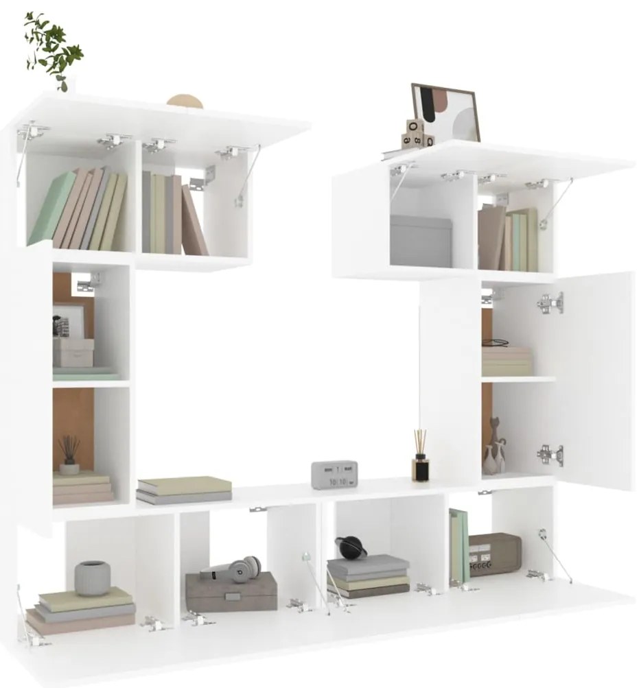 Conjunto móveis de TV 6 pcs madeira processada branco