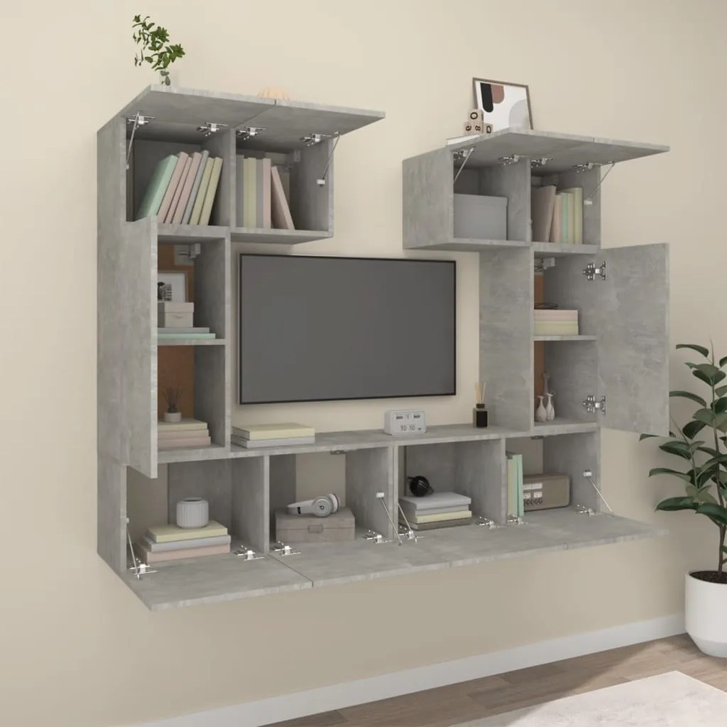 Conjunto móveis de TV 6 pcs madeira processada cinzento cimento