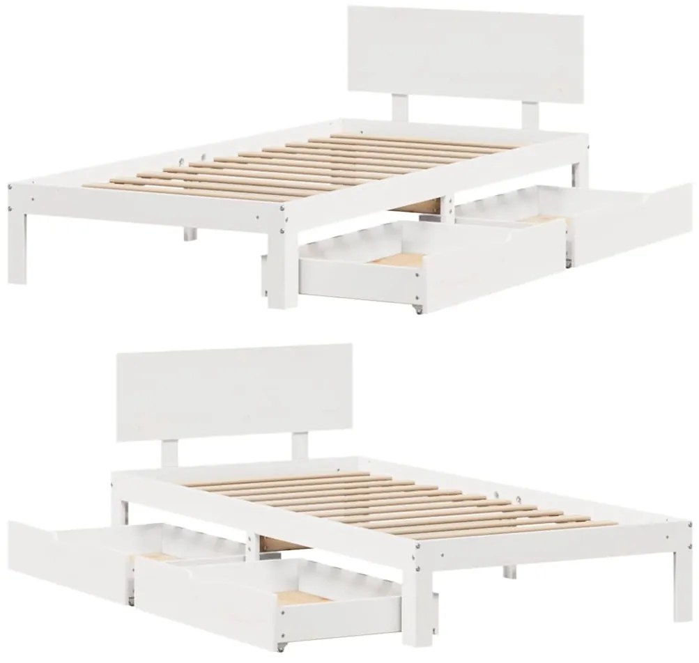 Estrutura de cama com gavetas 75x190 cm pinho maciço branco
