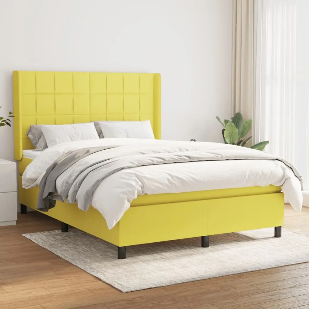 vidaXL Cama com molas/colchão 140x200 cm tecido verde