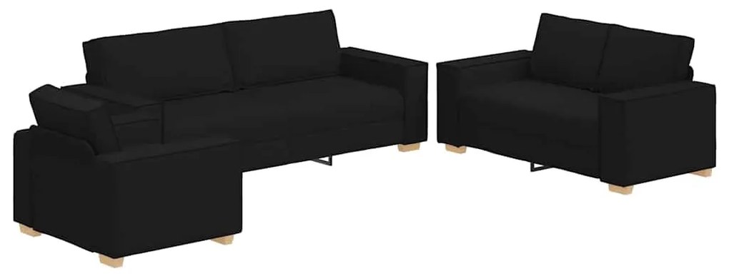 Conjunto de Sofá de 3 Peças com Almofadas em Tecido Preto