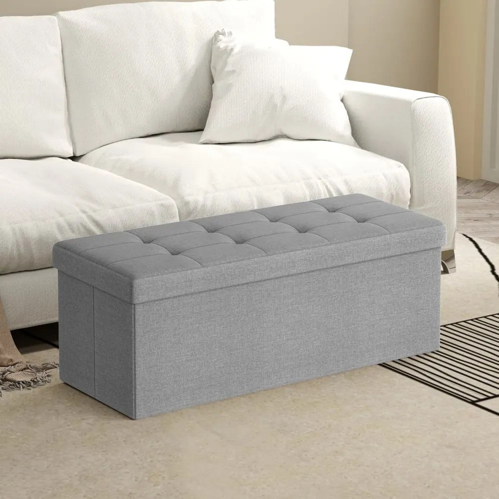 Banco com espaço de arrumação, 38 x 110 x 38 cm cinzento claro