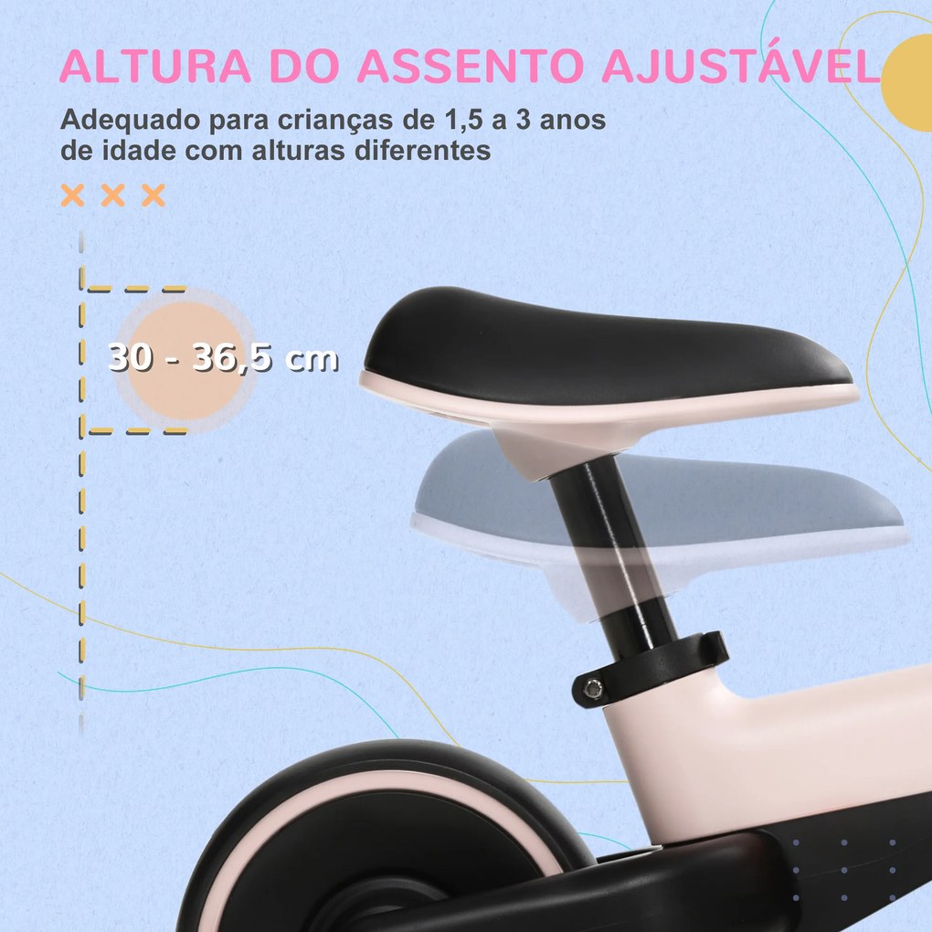 AIYAPLAY Bicicleta sem Pedais para Crianças acima de 18 Meses com Assento Ajustável em 30-36,5 cm Rodas de Ø19 cm 66,5x34x46,5 cm Rosa