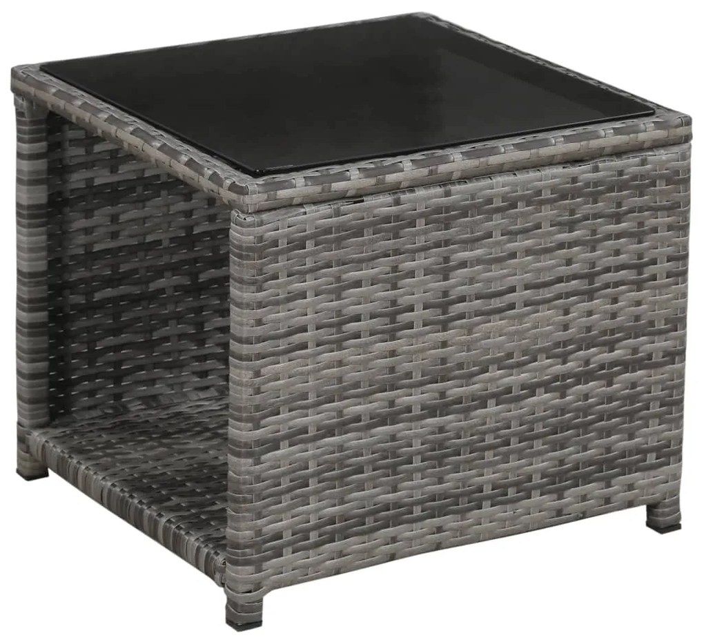 3 pcs conjunto bistrô com almofadões vime PE cinzento
