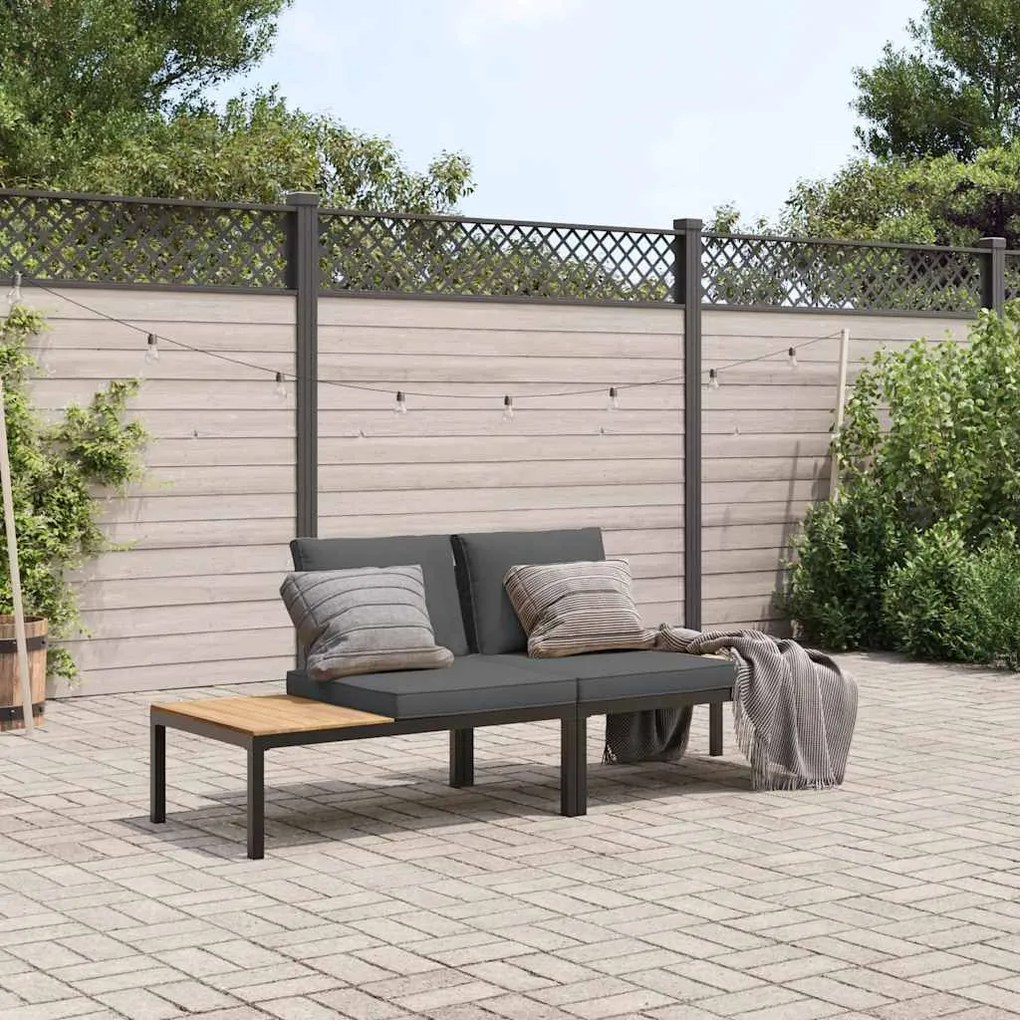 2 pcs conjunto de sofás p/ jardim c/ almofadões alumínio preto
