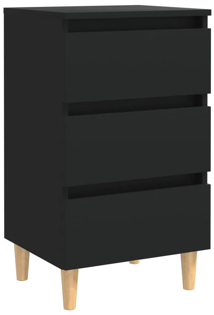 Mesas de cabeceira c/ pernas de madeira 2pcs 40x35x69cm preto