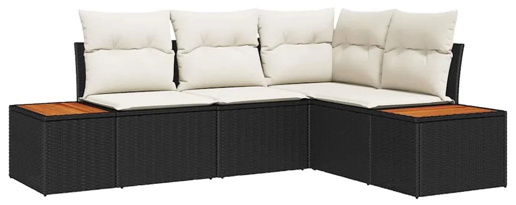 Conjunto de Sofás de Jardim 4 Peças, Almofadas Pretas, em Rattan Sinté