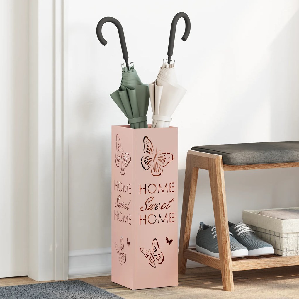 vidaXL Suporte para Guarda-chuva Rosa Metal Padrão Inserções Decorativas